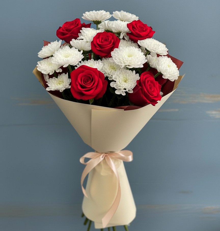 Букет цветов из: Розы и Хризантемы в Курсавке