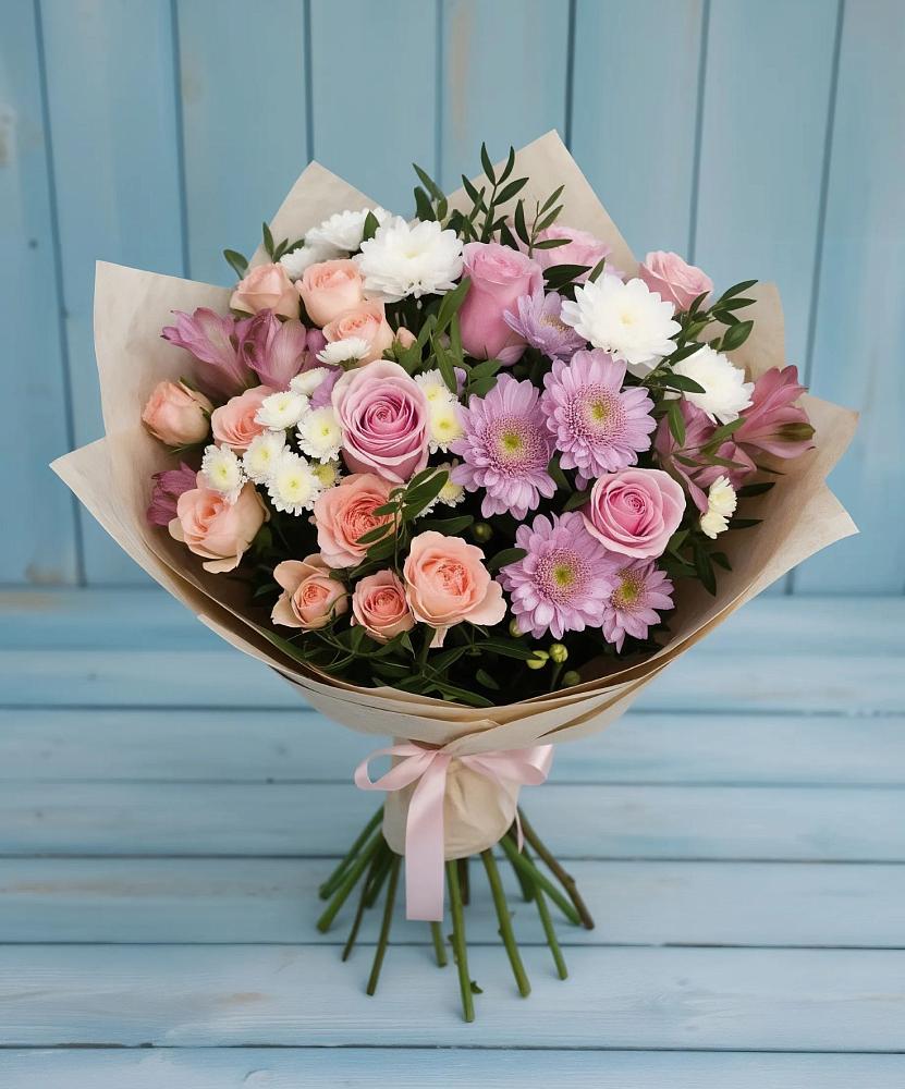 Букет цветов из: Хризантемы, Розы и Альстромерии в Курсавке