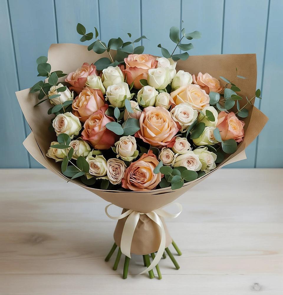 Букет цветов из: Альстромерии и Розы в Курсавке