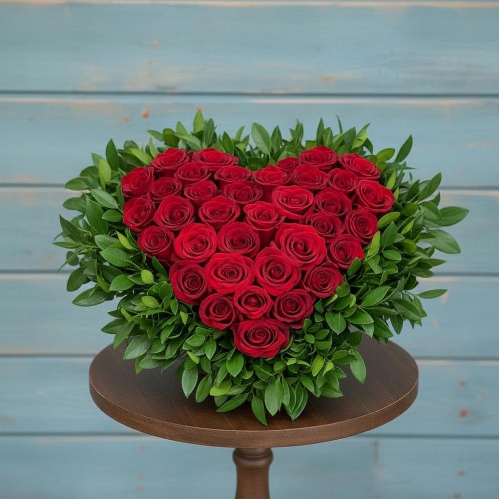 Цветочная композиция из Розы в виде сердца в Курсавке