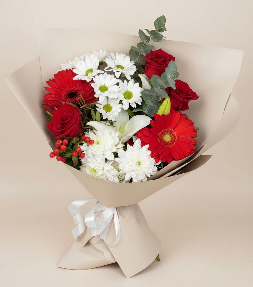 Букет цветов из: Розы, Хризантемы, Герберы и Лилии в Курсавке