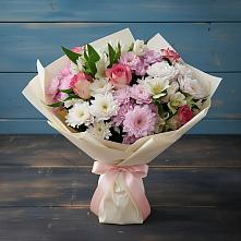 Букет цветов из:  Хризантемы, Альстромерии и Розы #REPLACE_PRED# Курсавке