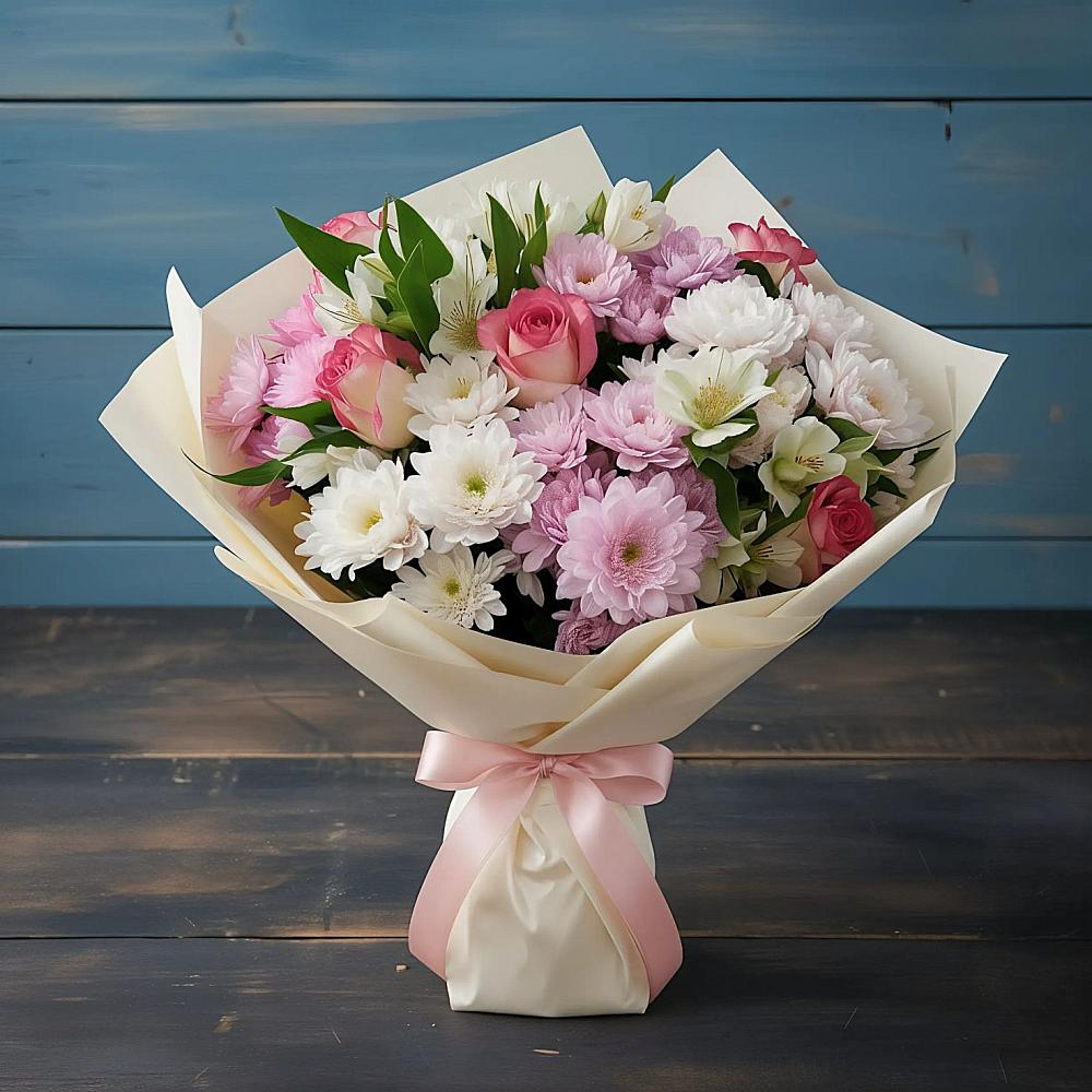 Букет цветов из: Хризантемы, Альстромерии и Розы в Курсавке